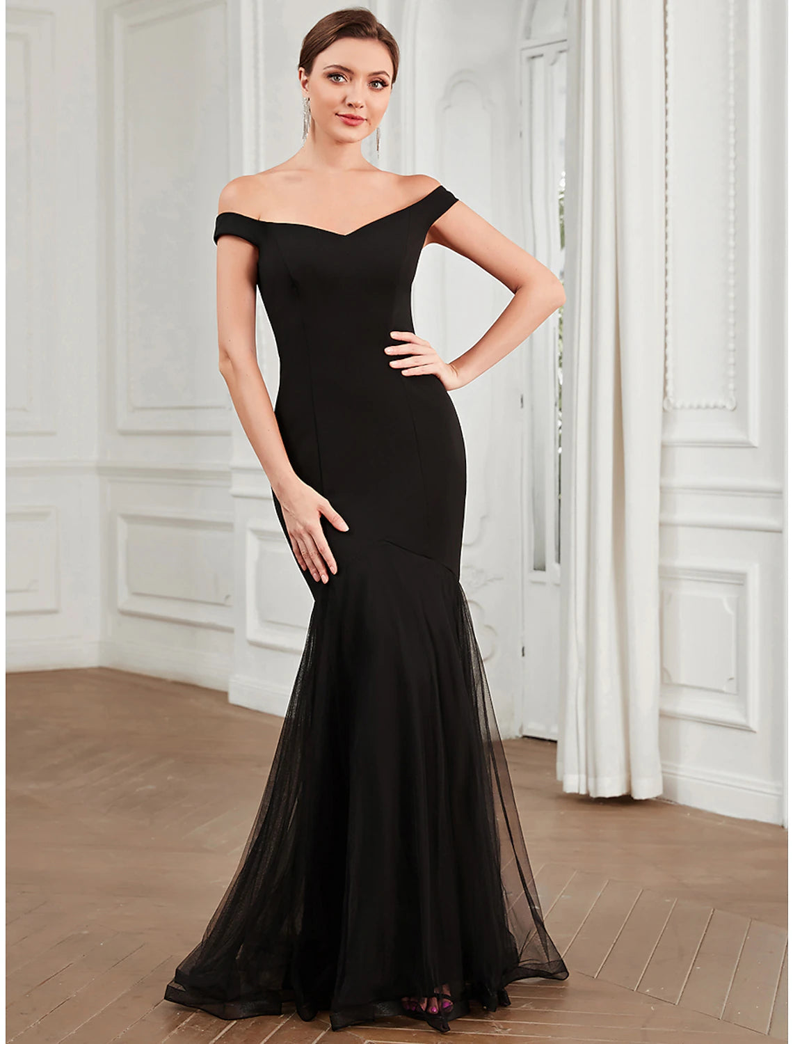 Mermaid / Trumpet Evening Gown Elegant Dress Party Wear Floor Length Sleeveless Off Shoulder Polyester