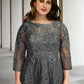 A-Line Plus Size Curve Mother of the Bride Dresses Elegant Dress Formal Sweep / Brush Train Long Sleeve Jewel Neck Chiffon