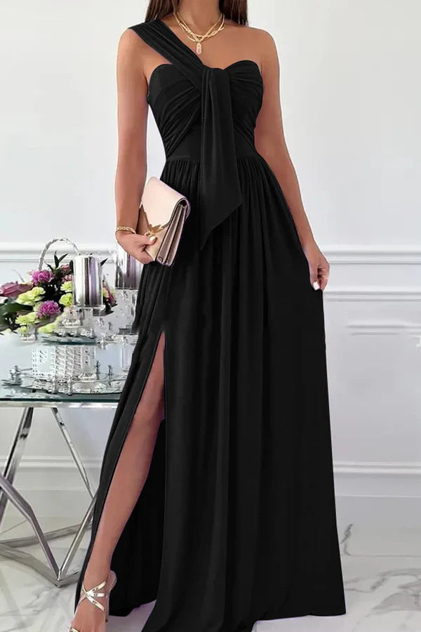 Elegant Formal Solid Color Asymmetric Solid Color One Shoulder Irregular Evening Dress Party Dress