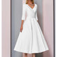 A-Line Mother of the Bride Dress Fall Wedding Guest Vintage Plus Size Elegant V Neck Tea Length Satin 3/4 Length Sleeve