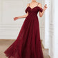 A-Line Bridesmaid Dress Spaghetti Strap / Off Shoulder Short Sleeve Elegant Floor Length Tulle with Draping / Ruching