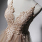 A-Line Prom Dresses Open Back Dress Formal Wedding Party Floor Length Sleeveless Spaghetti Strap Lace with Ruffles