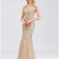 Mermaid / Trumpet Sparkle Sexy Prom Formal Evening Valentine's Day Dress V Neck V Back Sleeveless Floor Length Tulle with Sequin