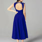 A-Line Wedding Guest Dresses Backless Dress Summer Tea Length Sleeveless Jewel Neck Stretch Fabric