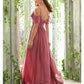 A-Line Bridesmaid Dress Spaghetti Strap Short Sleeve Open Back Floor Length Chiffon with Ruffles