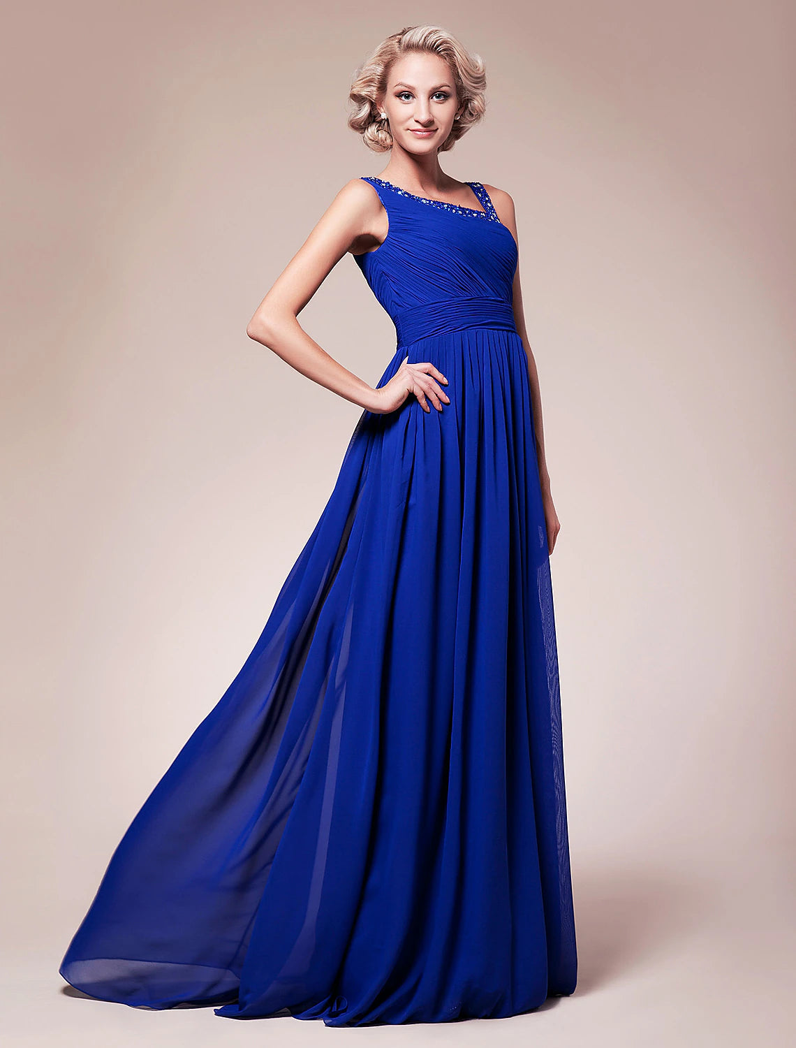 A-Line Mother of the Bride Dress Sparkle & Shine Straps Floor Length Chiffon Sleeveless with Pleats Ruched