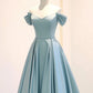 A-Line Off Shoulder Satin Long Prom Dress Long Formal Dress Pure Color