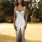 Hall Casual Wedding Dresses Sheath Sweetheart Camisole Spaghetti Strap Court Train Satin Bridal Gowns With Split Front Side-Draped