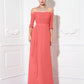 Sheath / Column Minimalist Dress Wedding Guest Sweep / Brush Train Half Sleeve Off Shoulder Chiffon