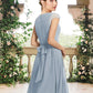 A-Line Bridesmaid Dress V Neck Short Sleeve Elegant Knee Length Chiffon with Pleats Ruching Pure Color