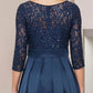 A-Line Mother of the Bride Dress Wedding Guest Elegant High Low Scoop Neck Asymmetrical Tea Length Lace Taffeta 3/4 Length Sleeve