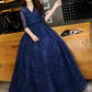 A-Line Evening Gown Beautiful Back Dress Wedding Guest Floor Length Half Sleeve V Neck Lace