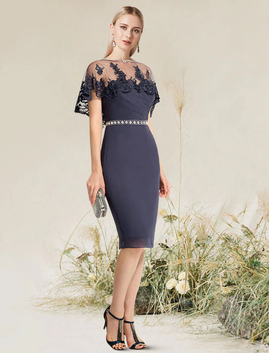 Sheath / Column Cocktail Dresses Convertible Infinity Dress Wedding Guest Cocktail Party Knee Length Short Sleeve Strapless Lace with Lace Insert