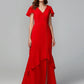 Sheath / Column Bridesmaid Dress V Neck Short Sleeve Open Back Floor Length Chiffon with Split