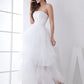 White Classic Strapless Satin High Low Wedding Dress Off Shoulder