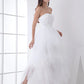 White Classic Strapless Satin High Low Wedding Dress Off Shoulder