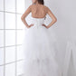 White Classic Strapless Satin High Low Wedding Dress Off Shoulder