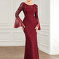 Mermaid / Trumpet Mother of the Bride Dress Elegant Sexy Jewel Neck Floor Length Lace Long Sleeve