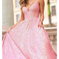 A-Line/Princess Spaghetti Straps Long Prom Dresses V-neck Sparkly 