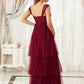 A-Line Maternity Cute Formal Evening Dress V Neck Sleeveless Floor Length Tulle with Tier