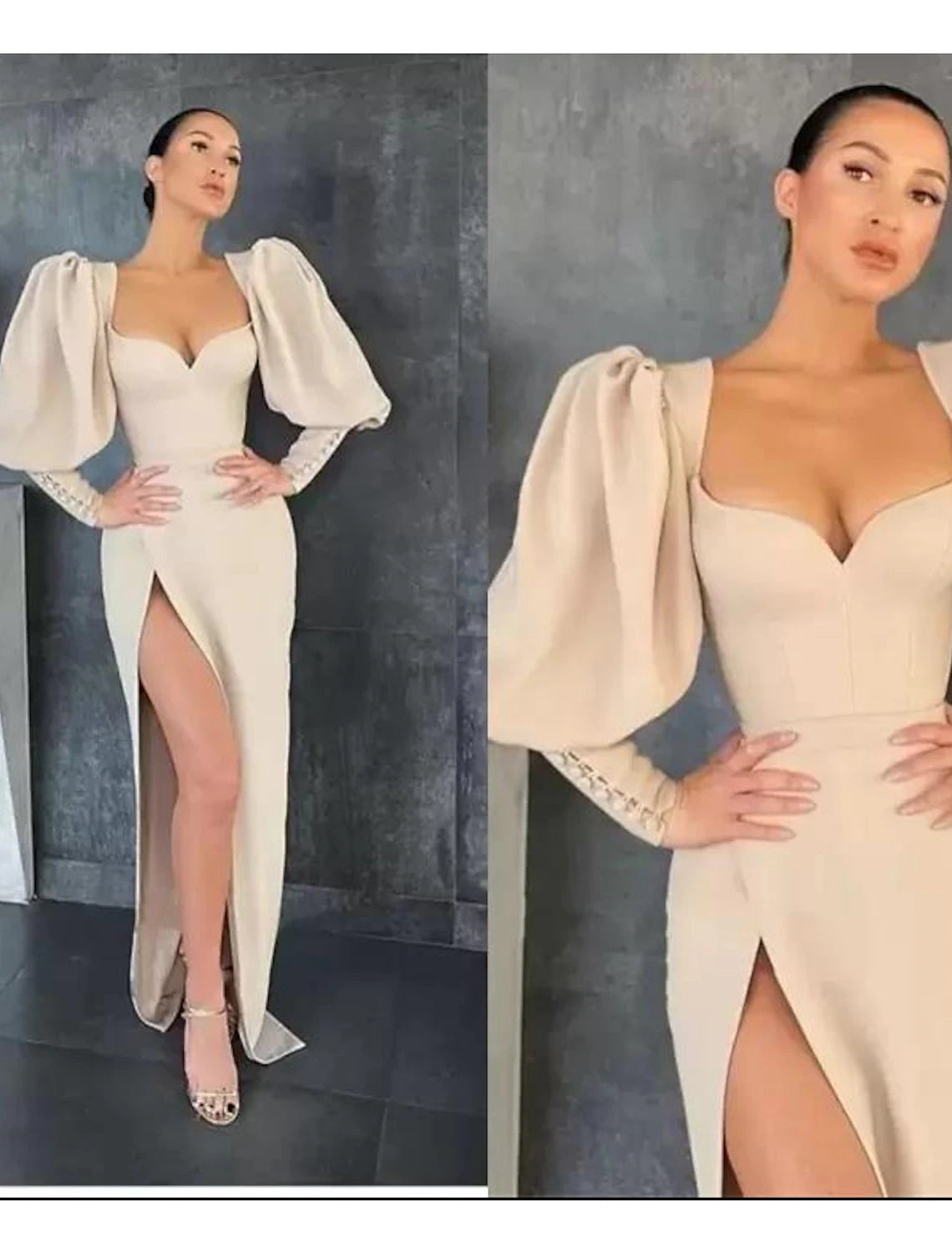 Mermaid / Trumpet Sheath / Column Cocktail Dresses Sexy Dress Party Wear Floor Length Long Sleeve Sweetheart Stretch Fabric Ladder Back