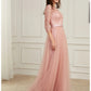 A-Line Evening Gown Spring Dress Party Wear Formal Evening Sweep / Brush Train Long Sleeve Jewel Neck Lace