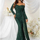 Mermaid / Trumpet Evening Gown Sparkle & Shine Dress Formal Cocktail Party Sweep / Brush Train Long Sleeve Off Shoulder Polyester