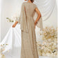 A-Line Evening Gown Sparkle & Shine Dress Formal Sweep / Brush Train Long Sleeve V Neck Capes Polyester