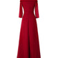 A-Line Minimalist Elegant Wedding Guest Formal Evening Dress V Neck Half Sleeve Floor Length Chiffon with Draping