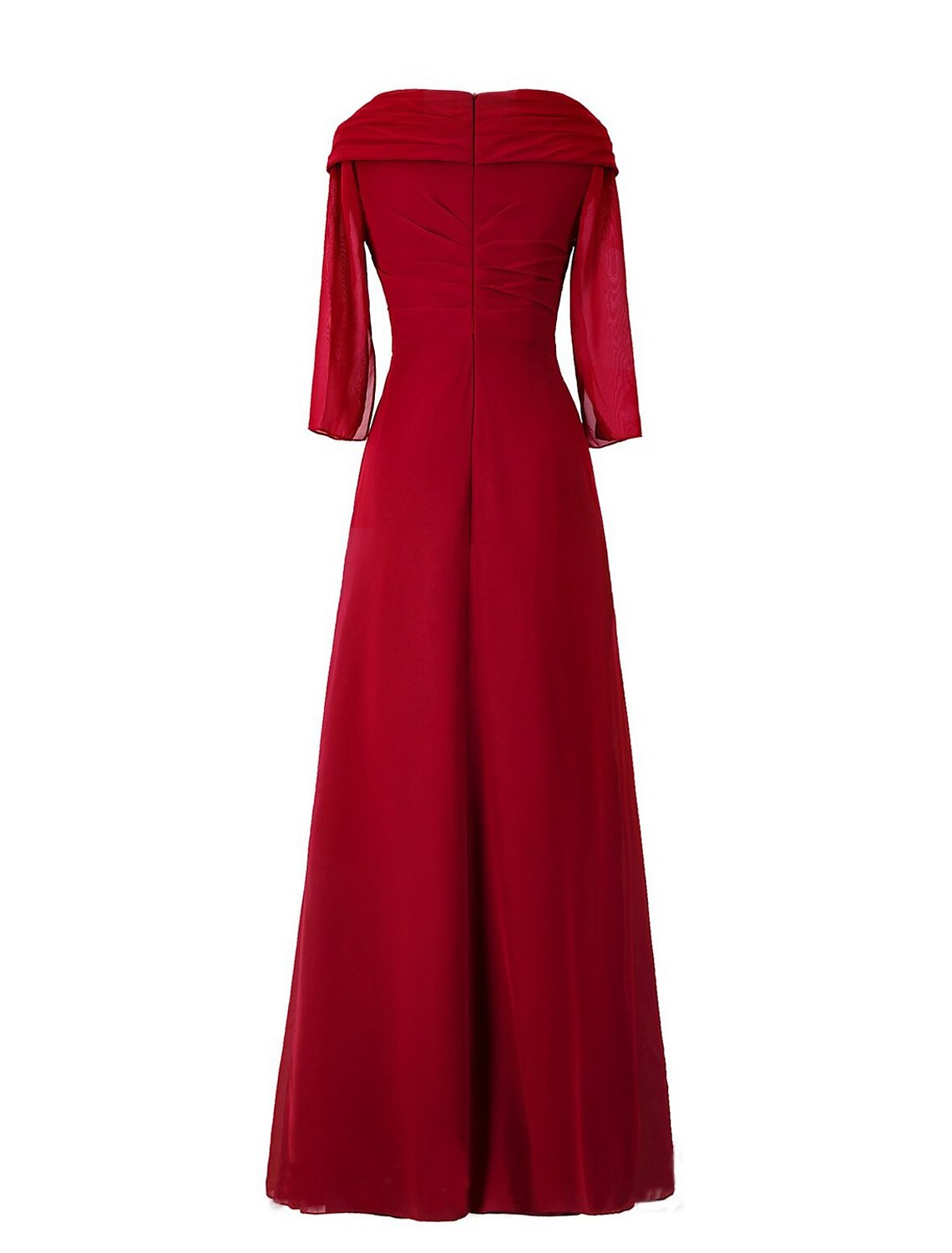 A-Line Minimalist Elegant Wedding Guest Formal Evening Dress V Neck Half Sleeve Floor Length Chiffon with Draping