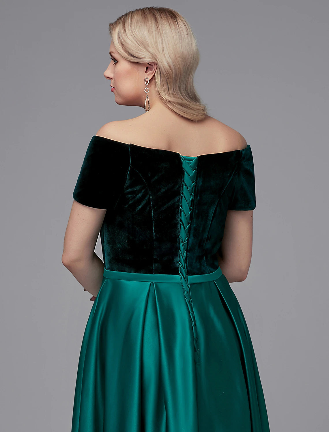 A-Line Special Occasion Dresses Elegant Dress Wedding Guest Formal Evening Floor Length Short Sleeve Off Shoulder Satin