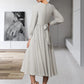 Sheath / Column Mother of the Bride Dress Simple Elegant Jewel Neck Tea Length Chiffon Long Sleeve with Sash / Ribbon Buttons