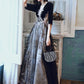 A-Line Glittering Cut Out Party Wear Formal Evening Dress Illusion Neck Half Sleeve Floor Length Velvet with Sequin