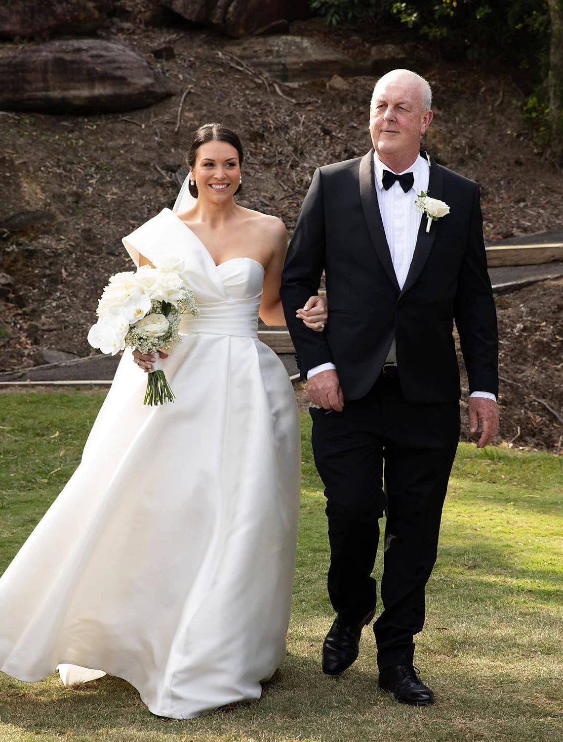 Hall Formal Wedding Dresses A-Line One Shoulder Sleeveless Sweep / Brush Train Satin Bridal Gowns