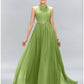 A-Line Wedding Guest Dresses Maxi Dress Party Wear Wedding Party Floor Length Sleeveless Halter Neck Chiffon with Ruched