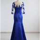 Mermaid / Trumpet Evening Gown Elegant Dress Formal Floor Length Half Sleeve Illusion Neck Satin