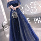 Fairy Prom Dress Sparkle Party Dress Off Shoulder Short Sleeve Floor Length Tulle with Sequins