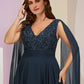 Plus Size Curve Mother of the Bride Dress Formal Party Elegant V Neck Floor Length Chiffon Lace Sleeveless with Pleats