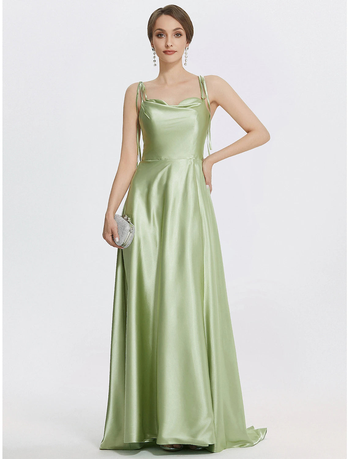 A-Line Evening Gown Elegant Dress Formal Prom Floor Length Sleeveless Spaghetti Strap Satin with Ruched