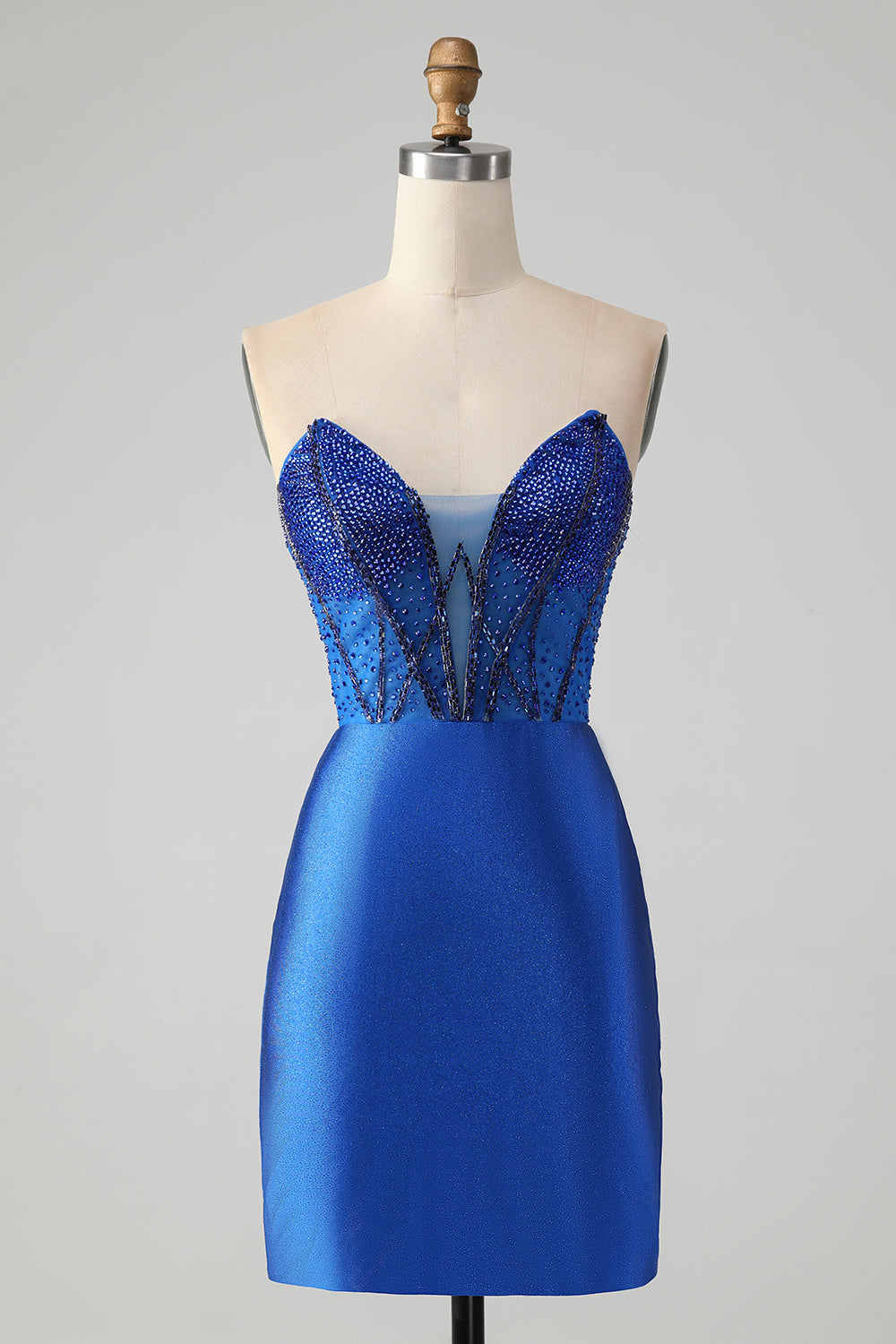 Classy Sparkly Royal Blue Tight Strapless Short Homecoming Dress with Beading Sexy