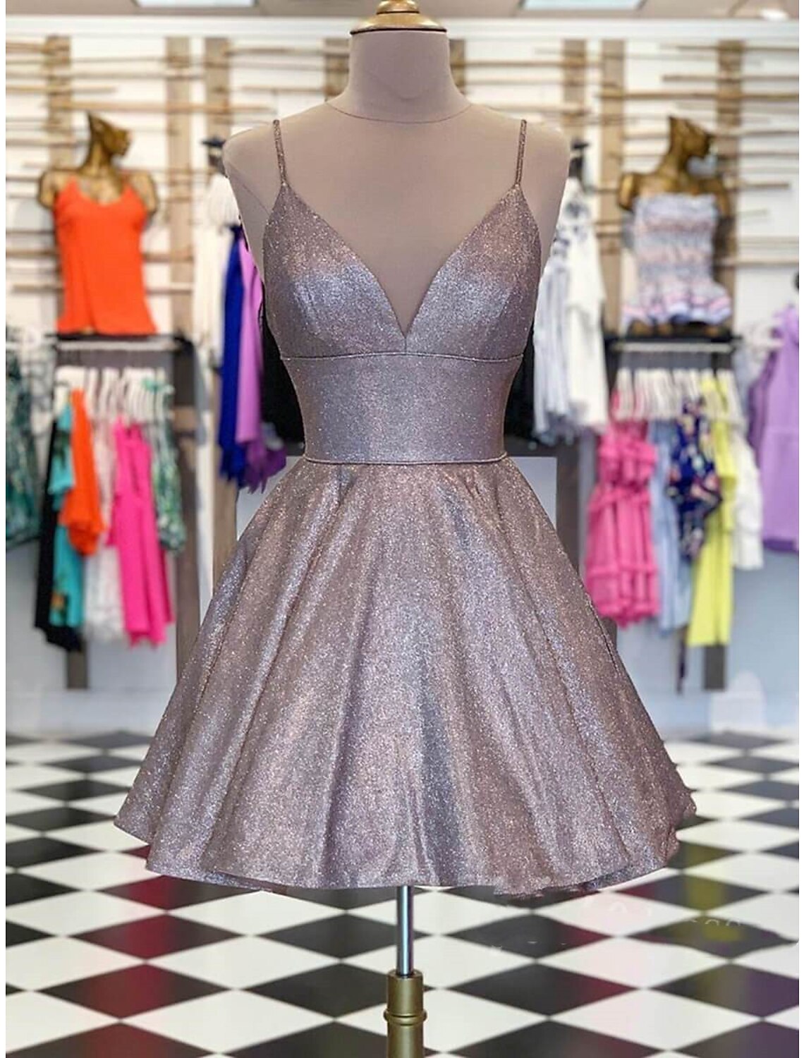 A-Line Homecoming Dress Sparkle Prom Dress Holiday Short / Mini Sleeveless Spaghetti Strap Party Dress