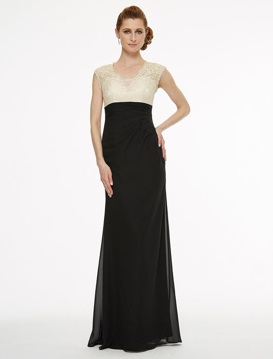 Sheath / Column V Neck Floor Length Chiffon / Lace Mother of the Bride Dress