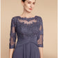 A-Line Mother of the Bride Dress Wedding Guest Elegant Scoop Neck Ankle Length Chiffon Lace 3/4 Length Sleeve