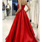 A-Line Prom Dresses Minimalist Dress Formal Floor Length Sleeveless V Neck Pocket Satin