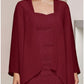 A-Line Mother of the Bride Dress Wedding Guest Elegant Petite Square Neck Knee Length Chiffon Long Sleeve with Ruching