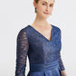 A-Line Mother of the Bride Dress Plus Size Elegant V Neck Tea Length Satin Lace 3/4 Length Sleeve