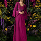 A-Line Mother of the Bride Dress Vintage Inspired V Neck Floor Length Chiffon Long Sleeve with Crystals Beading Side