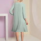 Two Piece A-Line Mother of the Bride Dress Formal Wedding Guest Elegant Scoop Neck Knee Length Chiffon 3/4 Length Sleeve