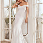 Reception Casual Wedding Dresses Mermaid / Trumpet Off Shoulder Cap Sleeve Sweep / Brush Train Stretch Fabric Bridal Gowns With Pleats