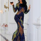 Mermaid / Trumpet Evening Gown Elegant Dress Formal Sweep / Brush Train Long Sleeve Scoop Neck Sequined with Glitter